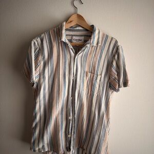 Corridor Men's Short-Sleeve Striped linen Button-Up Shirt